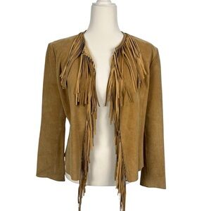 Women's Genuine Buttery Soft Suede Leather Fringed Jacket Tan Est M/L Cowgirl